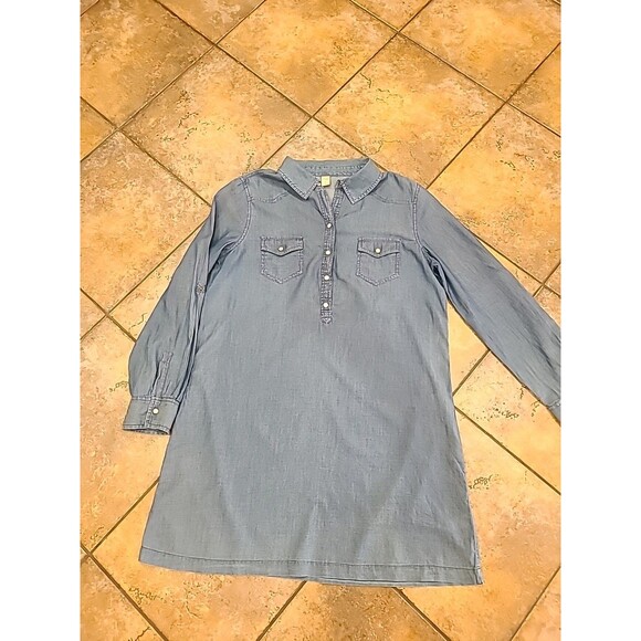 Old Navy Chambray Shirt Dress Size L Blue w/Pearl Button Collar Long Sleeve - Picture 1 of 10